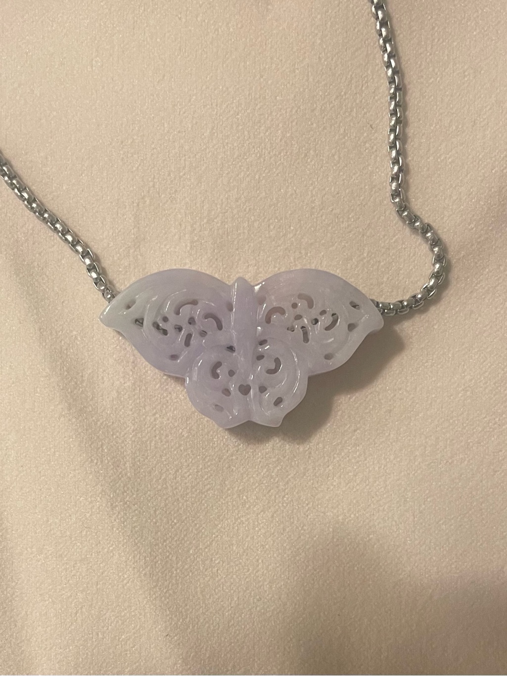Grade A Lavender Jade Butterfly Necklace
